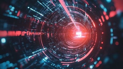 Fototapeta premium Time travel machine digital red circle cyber technology concept background wallpaper AI generated image