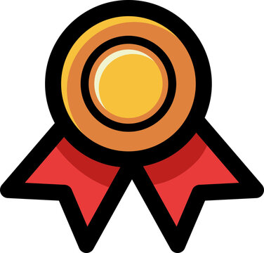 Medal with ribbon premium quality vector icon. Best choice label, certified badge, approval chec or award guarantee.