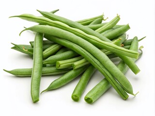 Fototapeta premium Fresh Green Beans Isolated on White Background for Culinary and Healthy Eating Concepts, Perfect for Recipe Books, Food Blogs, and Nutrition Articles