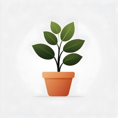 A centered plant pot icon with a small leafy plant on a transparent background, showcasing a clean, modern design ideal for home greenery themes.