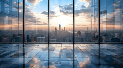 Fototapeta premium Square floor situated in isolation with the view of a bustling modern city skyline AI generated illustration