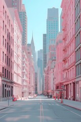 Obraz premium Street view of a pastel business district in a cinematic AI generated illustration