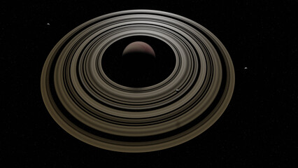 Graphic representation top view cousin planet saturn some moons orbit