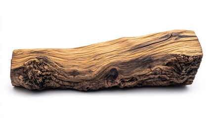 Rustic Log: Textured Wooden Plank on White Background