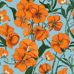 Orange Sweet pea flower pattern design illustration on plain background seamless wallpaper print
