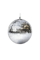 Fototapeta premium Glistering Silver Disco Ball for Clubbing and Dance Party with Flash Glasses on White Background: Generative AI