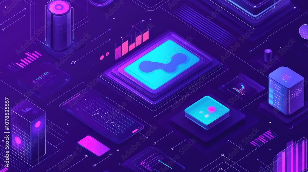 Fototapete Digital interface showing data analysis and tech-driven solutions, transforming business processes with AI-powered insights