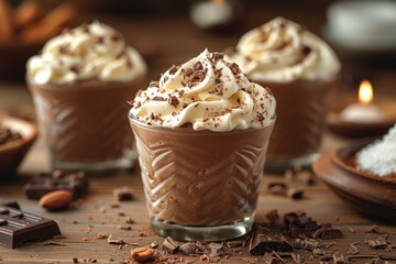 Chocolate Mousse Dessert with Whipped Cream and Chocolate Shavings