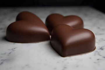 Obraz premium Handmade chocolate hearts on a marble surface