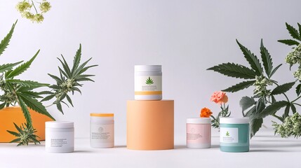 Cannabis Skincare Product Packaging Mockup with Flowers
