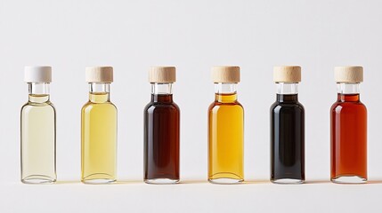 Culinary Canvas: A Spectrum of Flavors in Glass Bottles with Wooden and White Caps