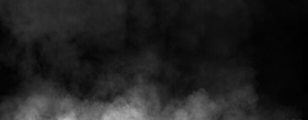 Panoramic view misty fire smoke on isolated background. Abstract texture overlays for copyspace. Stock illustration.