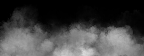 Panoramic view misty fire smoke on isolated background. Abstract texture overlays for copyspace. Stock illustration.