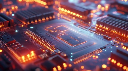 Obraz premium Modern circuit processor board semiconductor technology machine background wallpaper AI generated image