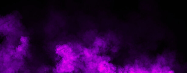 Panoramic view purple misty fire smoke on isolated background. Abstract texture overlays for copyspace. Stock illustration.