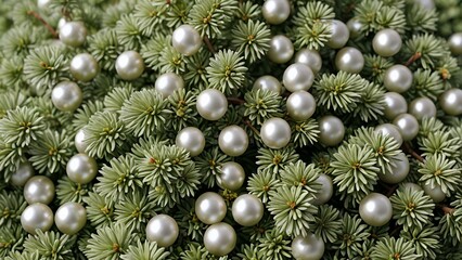 Pearl-like berries nestled in dense, green spruce needles.