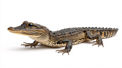 Naklejka premium Baby Alligator Isolated on White: A Captivating Close-Up