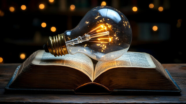 Lightbulb on an Open Book - Still Life Illustration