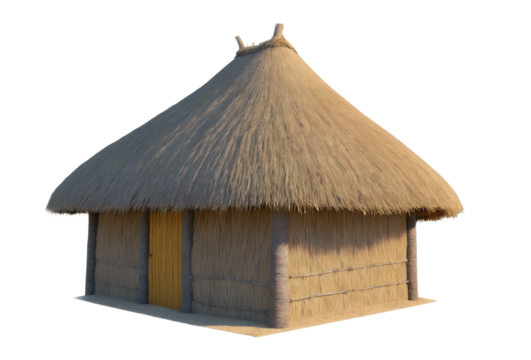 Traditional Straw Hut with Thatched Roof Isolated on Transparent Background
