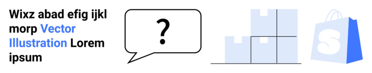 Speech bubble with text next to stacked boxes and shopping bag. Ideal for e-commerce inventory management logistics supply chain solutions warehouse operations and online shopping platforms. Landing