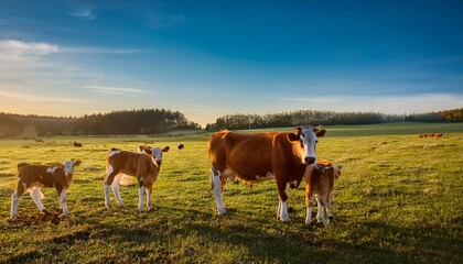 cow and calf pairs grazing on pasture land before calves are weaned