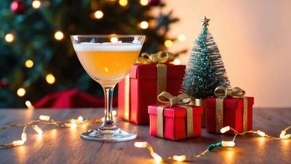 Celebrate the festive season with a delightful cocktail surrounded by holiday cheer and beautiful decorations
