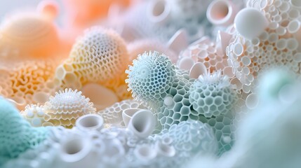 The microscopic world of a pond rendered in a pastel colour palette AI generated illustration