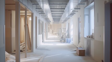 Obraz premium Timelapsed process of a modern hospital construction AI generated illustration