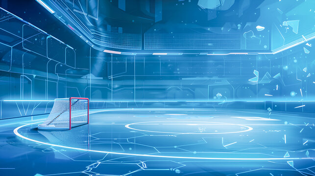 Hockey stick and a puck on blue background