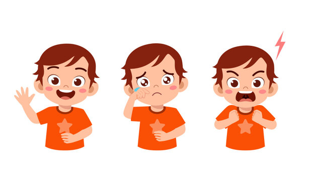 little kid expression set contain happy sad and angry