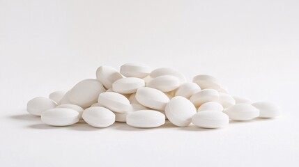 A Collection of White Pills on a White Background: Medicine, Health, and Wellness