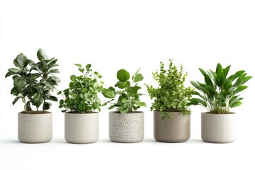 Fototapeta premium different house flowers in minimalist pots isolated on white background