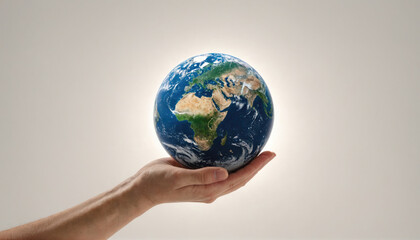 A hand holds a blue globe of the Earth, symbolizing the fragility and importance of our planet