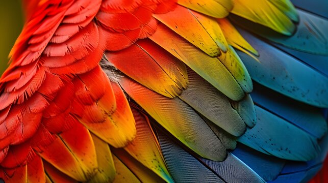 Ultracloseup image of a parrots multicolored feather AI generated illustration