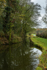 Autumn, fall tree and leaf colours along the Caldon canal at Denford in Staffordshire.