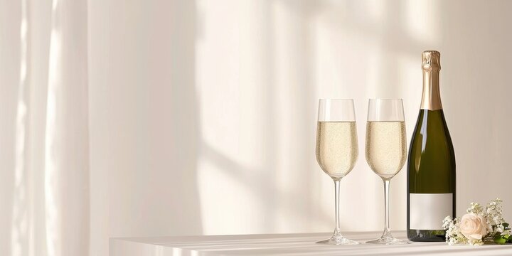 Elegant champagne in glasses, reflecting soft light, perfect for celebrations and events.