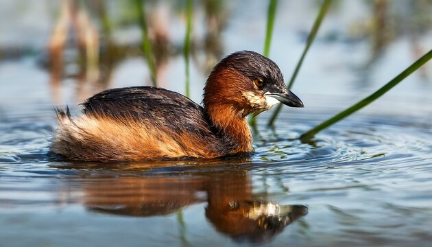 little grebe or dabchick tachybaptus ruficollis in wetland habitat wilderness western cape south africa