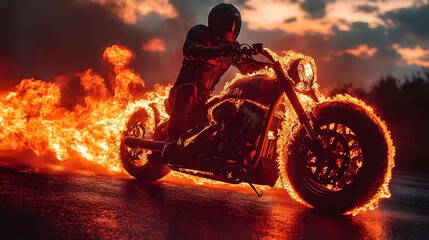 Fiery Motorcycle Ride - Realistic Photo