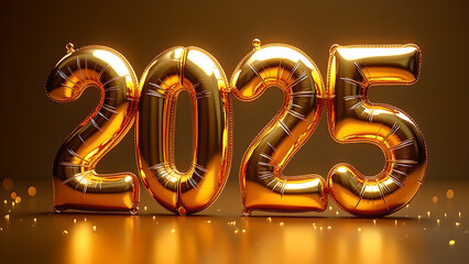 Golden balloon numbers forming the year 2025, a celebration of the new year and a symbol of hope, aspirations, and new beginnings.