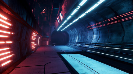 Futuristic corridor with neon lighting in a sci-fi setting