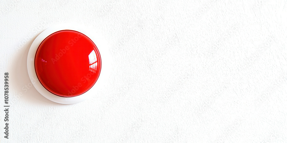 Poster a red button is on a white background