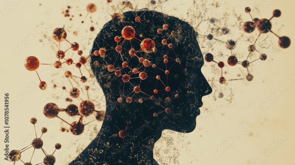 Leinwandbilder a human silhouette is enveloped by a mix of vibrant molecules and intricate diagrams, representing t