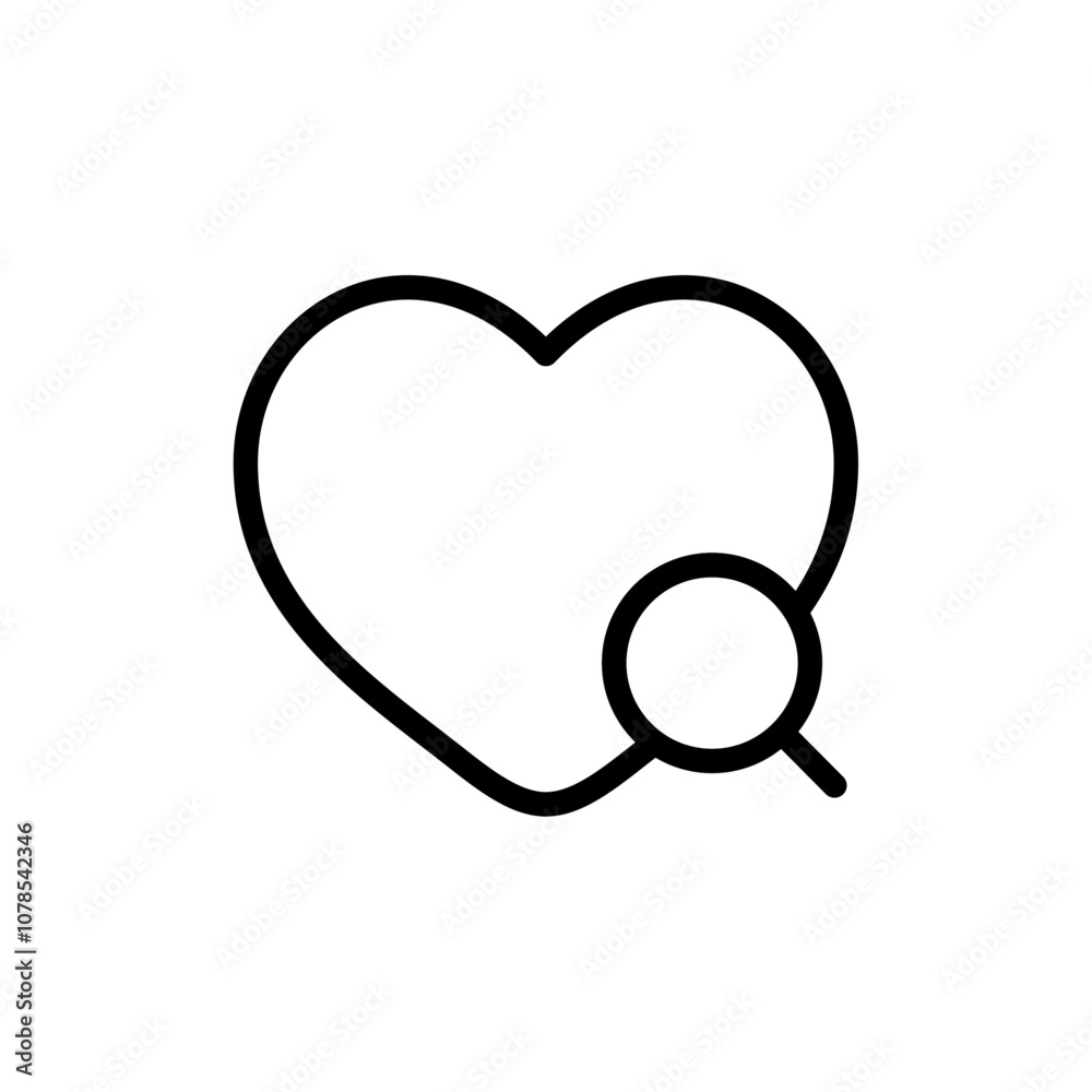 Poster Search heart icon Outline vector for web ui