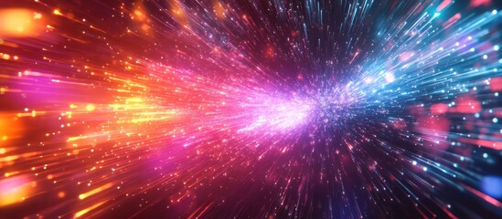 Abstract light streaks in red, pink, and blue.