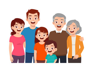 happy big family portrait contain father mother son daughter baby grandmother grandfather