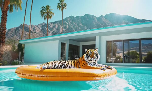 Fashion tiger in the pool.
