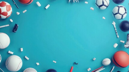 Fototapeta premium Sports Equipment on Blue Background