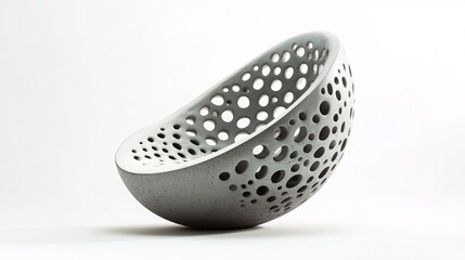 Perforated Concrete Sculpture: Modern Design, Abstract Form, and Unique Texture. Explore the interplay of light and shadow in this captivating art piece, ideal for contemporary spaces.