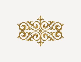 Kazakh national ornament with gold texture. Vector modern element isolated on white background. Central Asia floral abstract element of the national pattern.