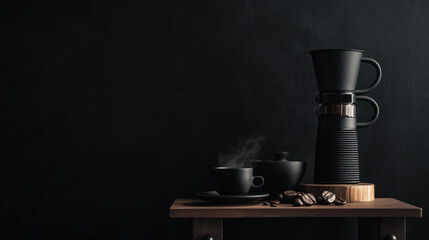 Minimalist coffee shot with modern brewing equipment.